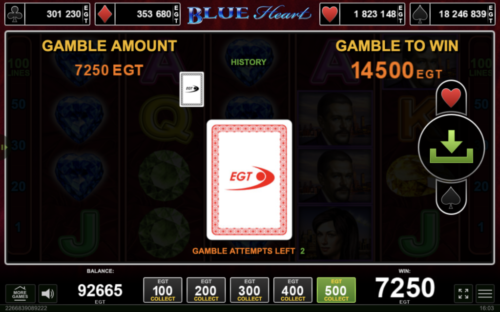 Blue heart slot gamble feature