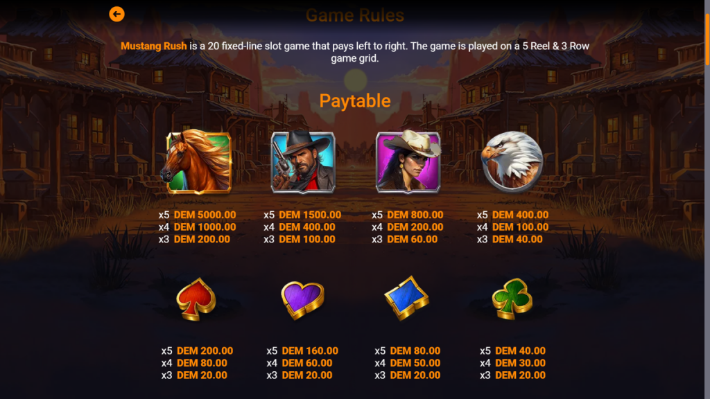 Mustang Rush Slot Symbols